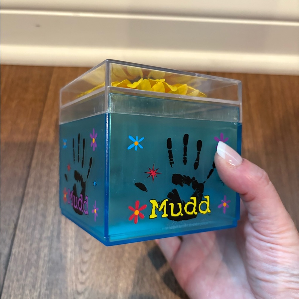 Mudd Blue Handprint Box with Floral Accents